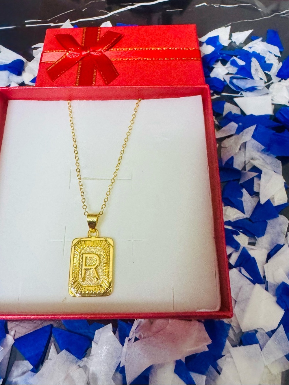 Gold Initial 'R' Pendant Necklace for Women - Elegant Rectangular Charm